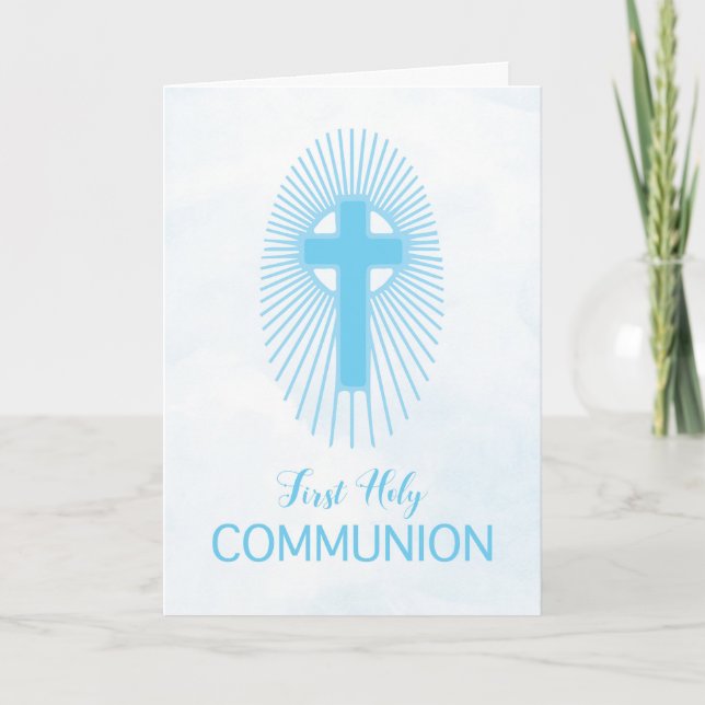 Carte Croix de Première Sainte Communion Garçon Hôte Ray (Devant)