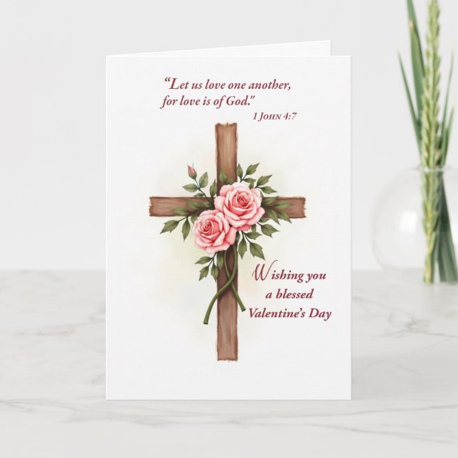 Carte Croix de roses de la Saint-Valentin religieuse Écr (Devant)