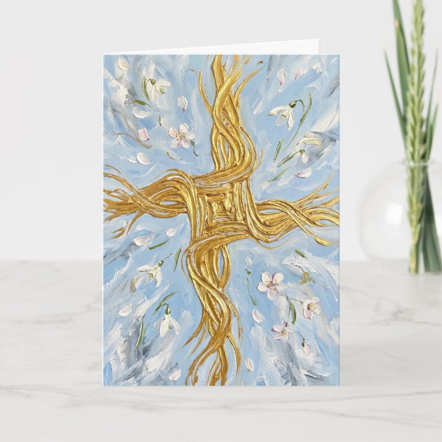 Carte Croix de Sainte-Brigitte Perce-Neige Imbolc Doré A (Devant)