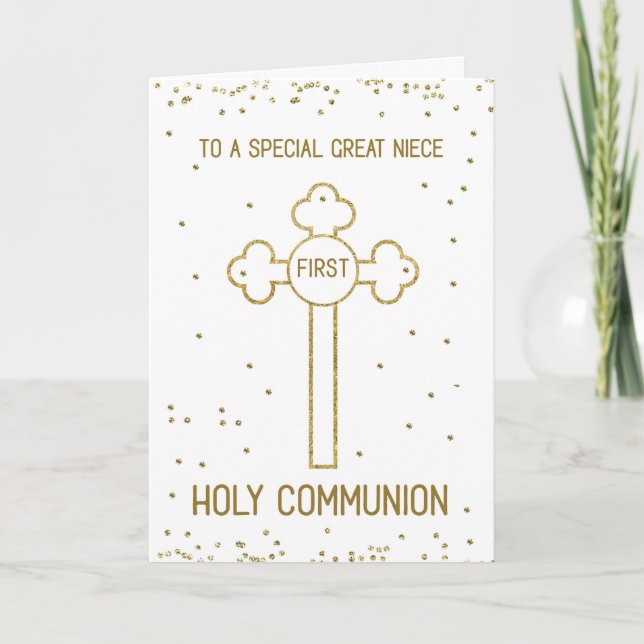 Carte Croix de style or pour la Première Communion de vo (Devant)