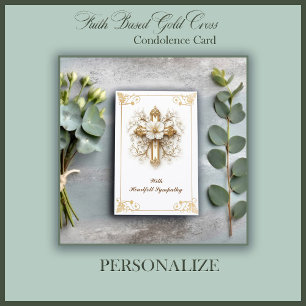 Carte Croix d'or de condoléances basée sur la foi