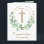 Carte Croix d'or Eucalyptus Christing<br><div class="desc">Une croix de parties scintillant en faux or et une couronne de feuilles d'eucalyptus soulignent cette carte de voeux religieuse. Idéal pour un baptême pour une fille ou un garçon. Personnalisez l'accueil à l'intérieur ou partez tel quel. Objets CORRESPONDANTS disponibles dans notre magasin.</div>