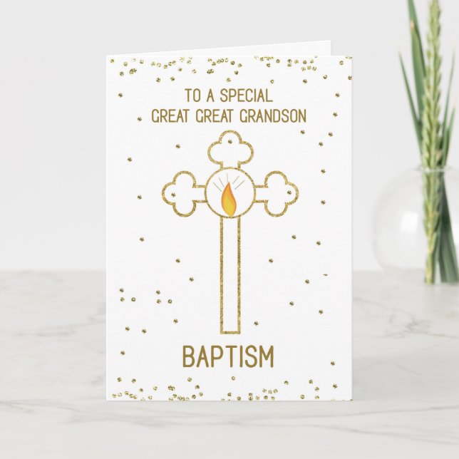 Carte Croix dorée pour le baptême d'un arrière-arrière-p (Devant)