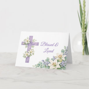 Carte Croix florale de lavande personnalisée Bénie et ai