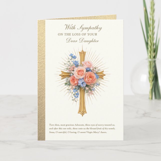Carte Croix florale de sympathie pour fille (Devant)
