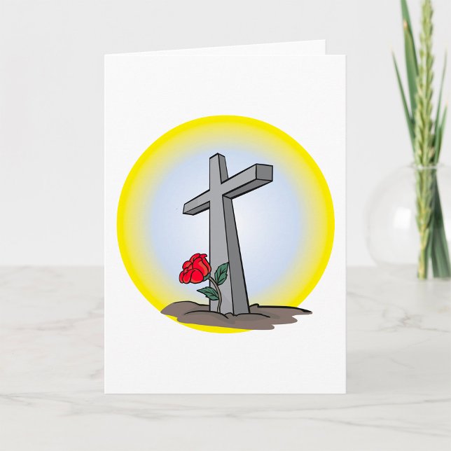 Carte Croix funéraire religieuse avec rose rouge (Créateur téléchargé)