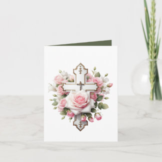 Carte Croix mignonne avec rose personnalisable