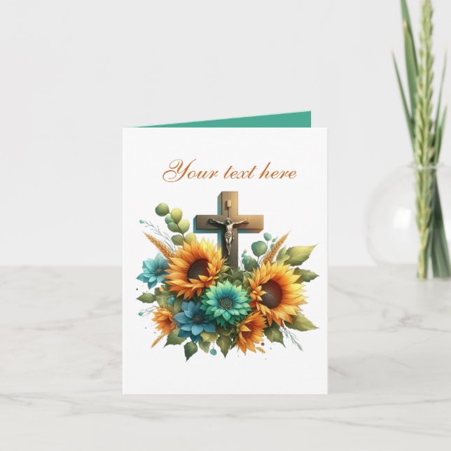 Carte Croix mignonne avec rose personnalisable (Devant)