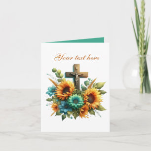 Carte Croix mignonne avec rose personnalisable