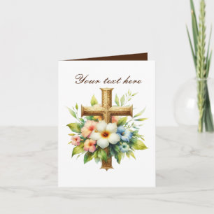 Carte Croix mignonne avec rose personnalisable