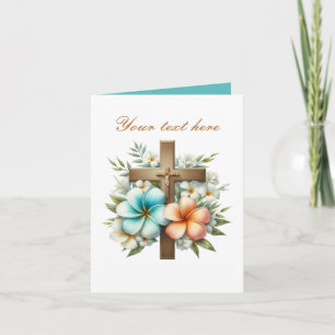 Carte Croix mignonne avec rose personnalisable
