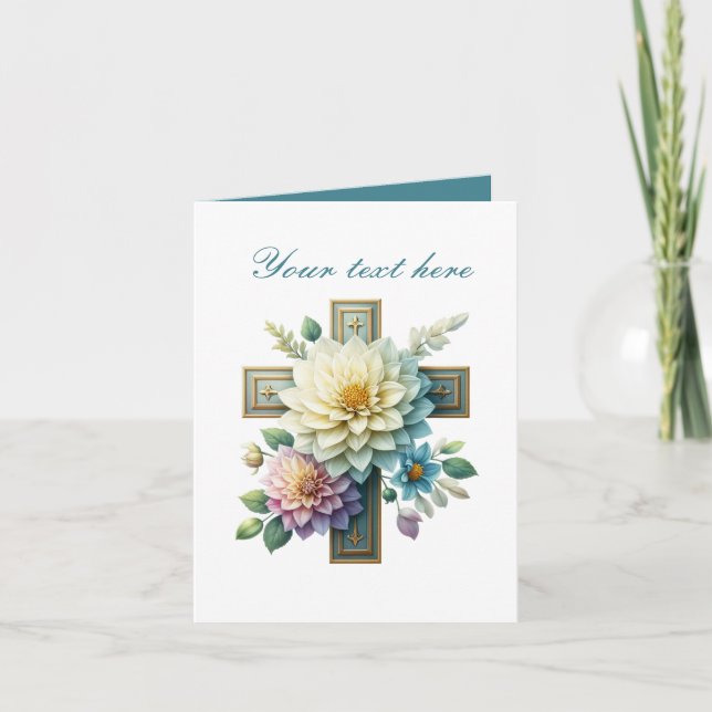 Carte Croix mignonne avec rose personnalisable (Devant)