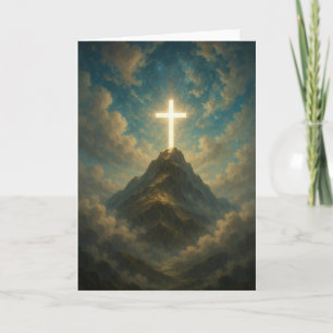 Carte Croix Religieuse Céleste sur un Sommet de Montagne