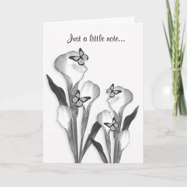 Carte Croquis au crayon de calla lily et papillons (Devant)