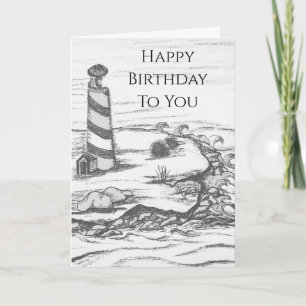 Carte Croquis au crayon d'un phare sur une île en mer 