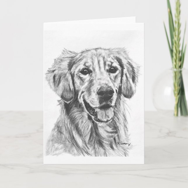 Carte Croquis de charbon de bois de golden retriever (Devant)