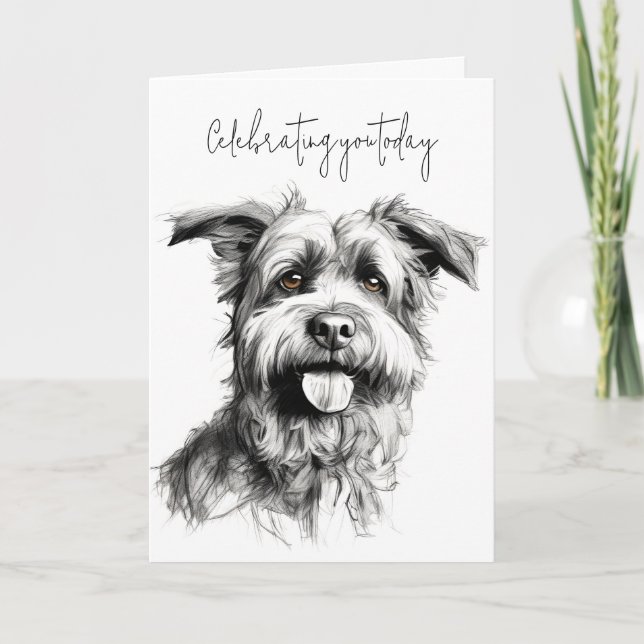Carte Croquis de chien Terrier pour l'anniversaire (Devant)
