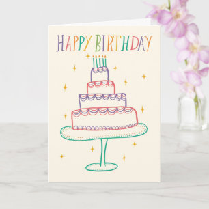 Carte Croquis de gâteau d'anniversaire joyeux et coloré