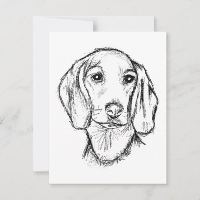 Carte croquis de teckel dessiné à la main en noir et bla (Devant)