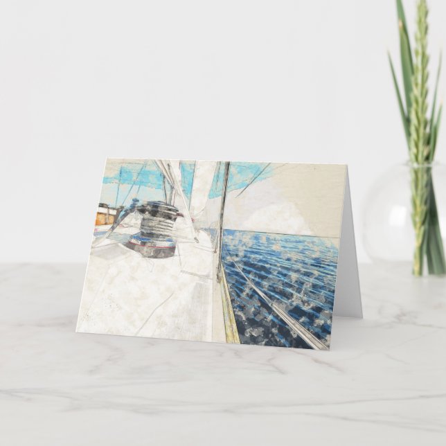 Carte Croquis du voilier surfant à travers la mer (Devant)