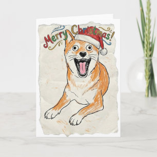 Carte Croquis rustique vintage de Shiba Inu pour Noël - 
