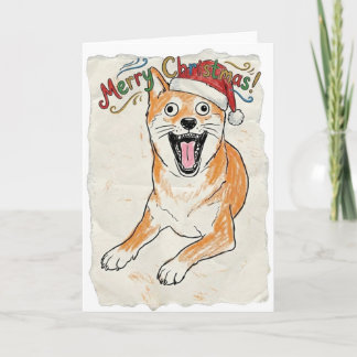 Carte Croquis rustique vintage de Shiba Inu pour Noël - 