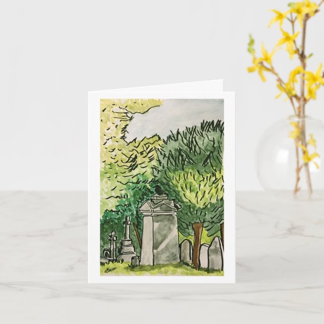 Carte Crow in the Graveyard, Art Print Greeting Card (Fleur jaune)