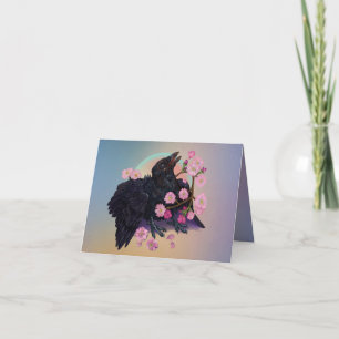 Carte Crow naissant avec fleurs de pomme