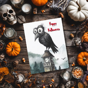 Carte Crow noir gothique et tour Éffrayant Halloween Par