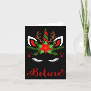 Carte Croyez Unicorn Reindeer Face Joli Noël Père Noël