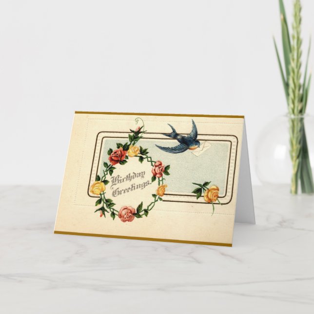 Carte Cru 1917 de salutations d'anniversaire d'oiseau (Devant)