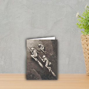 Carte Cru trois sorcières de Halloween pilotant des