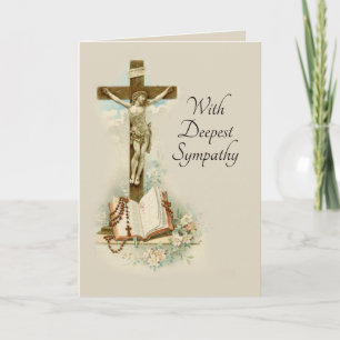 Carte Crucifix de condoléances de sympathie catholique t