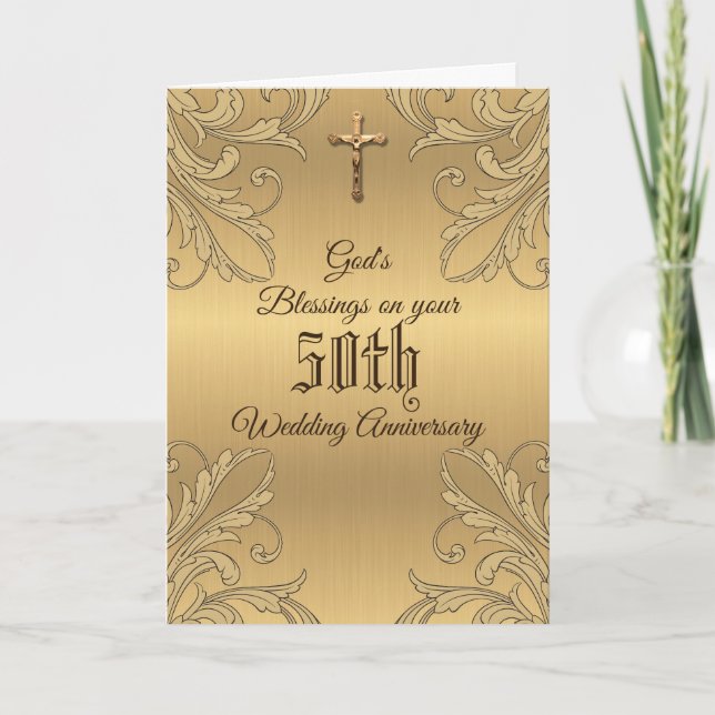 Carte Crucifix de la 50e anniversaire de mariage doré av (Devant)