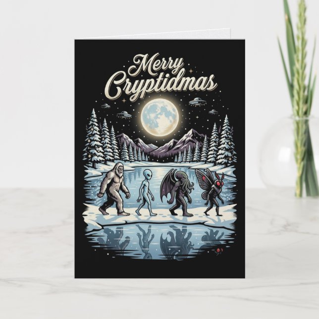 Carte Cryptide Noël Bigfoot Alien Mothman (Devant)
