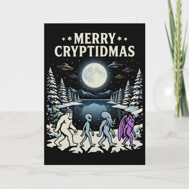 Carte Cryptide Noël Bigfoot Mothman Alien (Devant)
