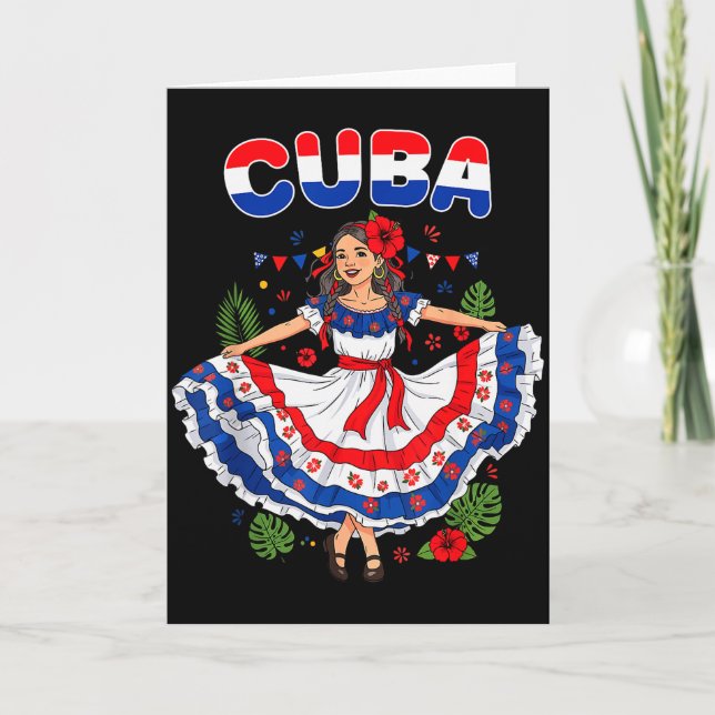 Carte Cuba Fille Cubaine Robe Traditionnelle Fleurs Troc (Devant)