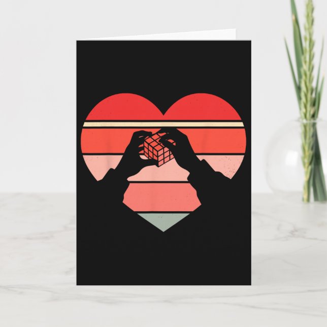 Carte Cube Cœur Rétro de Speed Cubing pour Saint Valenti (Devant)