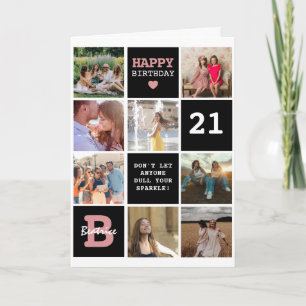 Carte Cube Texte Personnalisé et Grille de Photo d'Anniv