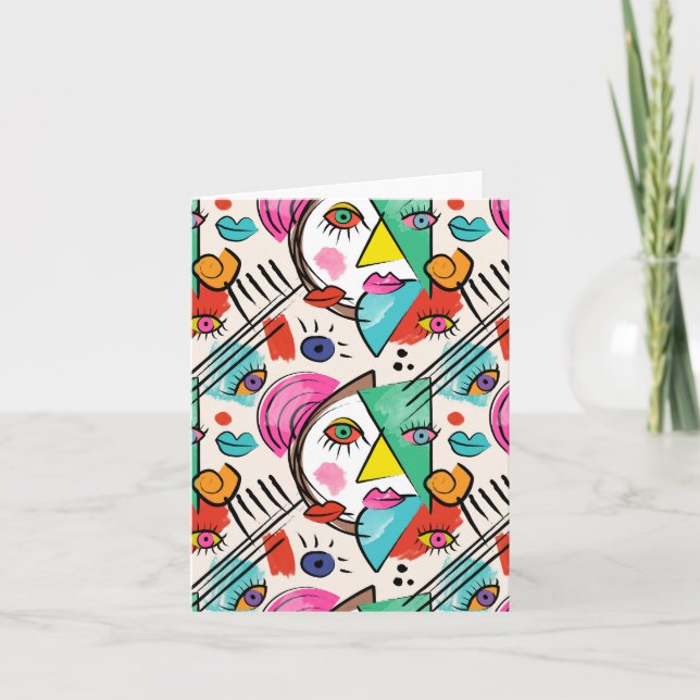 Carte Cubisme moderne Abstrait Artsy Femme Visages (Devant)