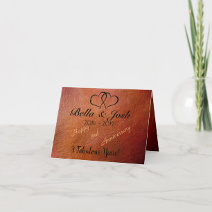 Carte Cuir synthétique 3e anniversaire personnalisé