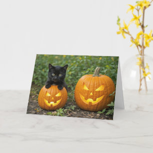 Carte Cuisine et amusante Chat noir Kitten Citrouille d'