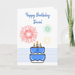Carte Cuisine Fireworks et Cake Blue Boy 8e anniversaire