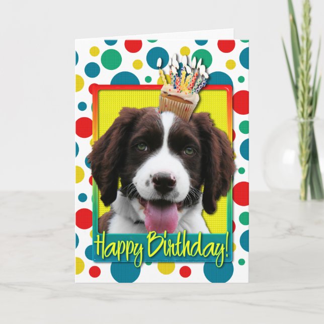 Carte Cupcake Anniversaire -Anglais Springer Spaniel -Ba (Devant)