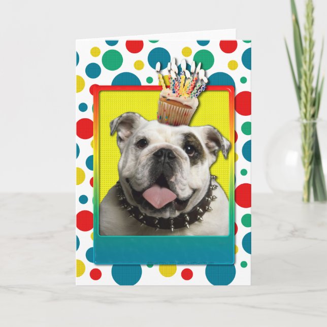 Carte Cupcake anniversaire - Bulldog - Lumière (Devant)