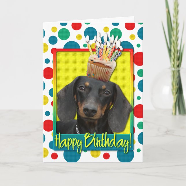 Carte Cupcake anniversaire - Dachshund - Winston (Devant)