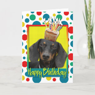 Carte Cupcake anniversaire - Dachshund - Winston