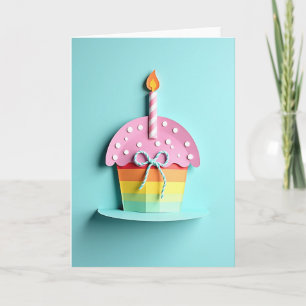 Carte Cupcake Arc-en-Ciel Sucré