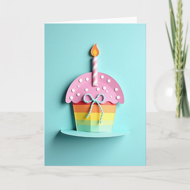 Carte Cupcake Arc-en-Ciel Sucré (Devant)