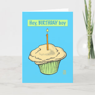 Carte Cupcake avec bougie "Hey, Birthday Boy"